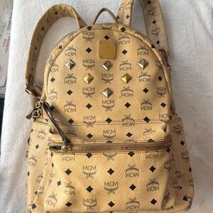 MCM Visetos Logo Backpack PVC Leather Beige